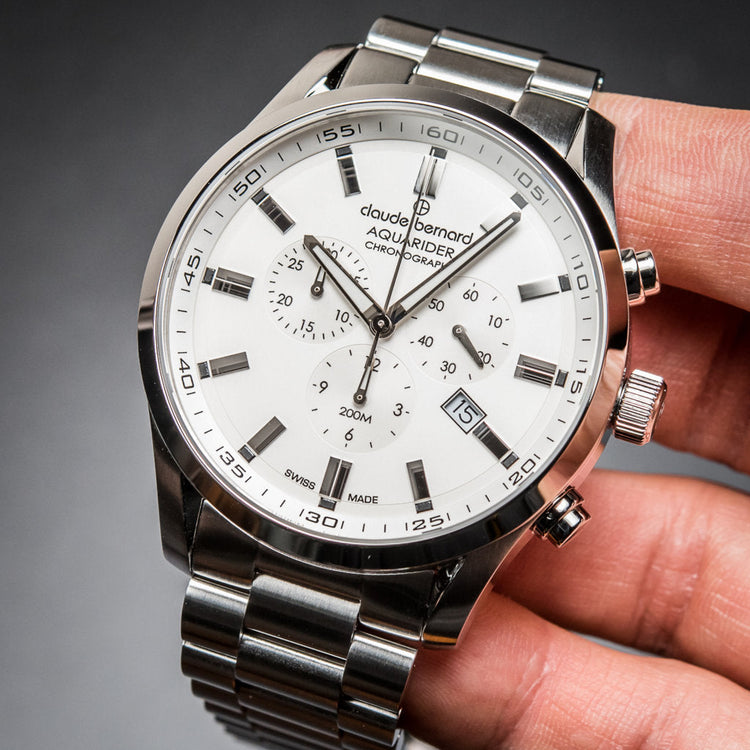Claude Bernard | Aquarider stainless steel chronograph 44mm silver dial | 10222 3M AIN