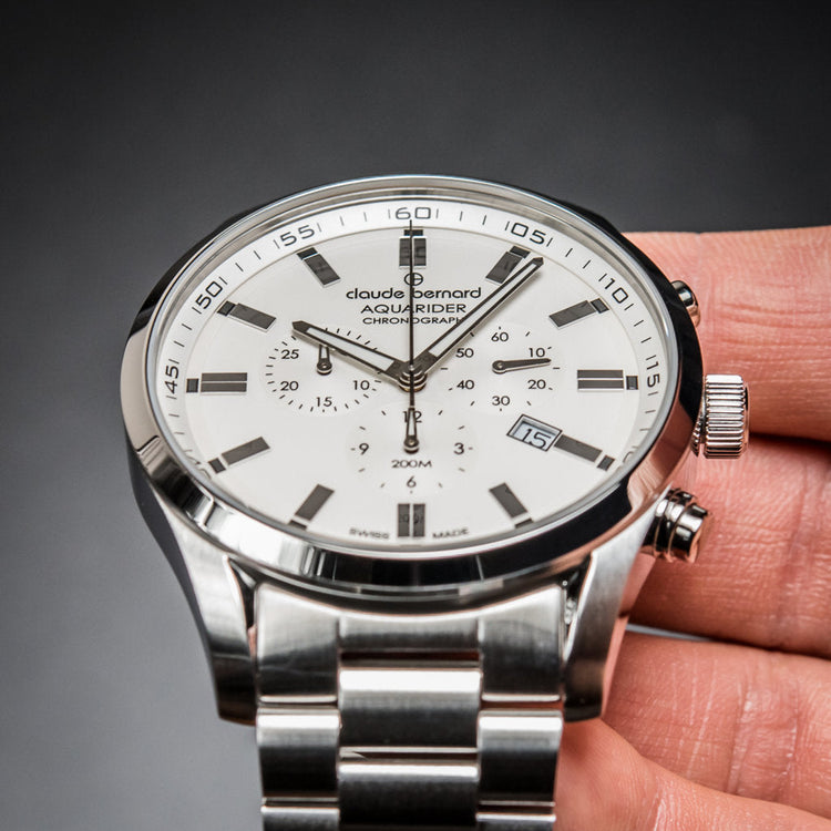 Claude Bernard | Aquarider stainless steel chronograph 44mm silver dial | 10222 3M AIN