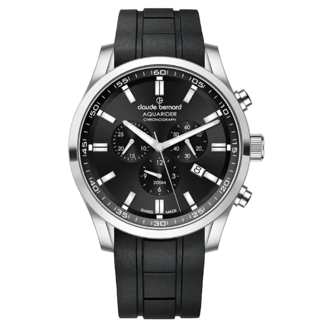 Claude Bernard | Aquarider black stainless steel chronograph 44mm black dial | 10222 3CA NV