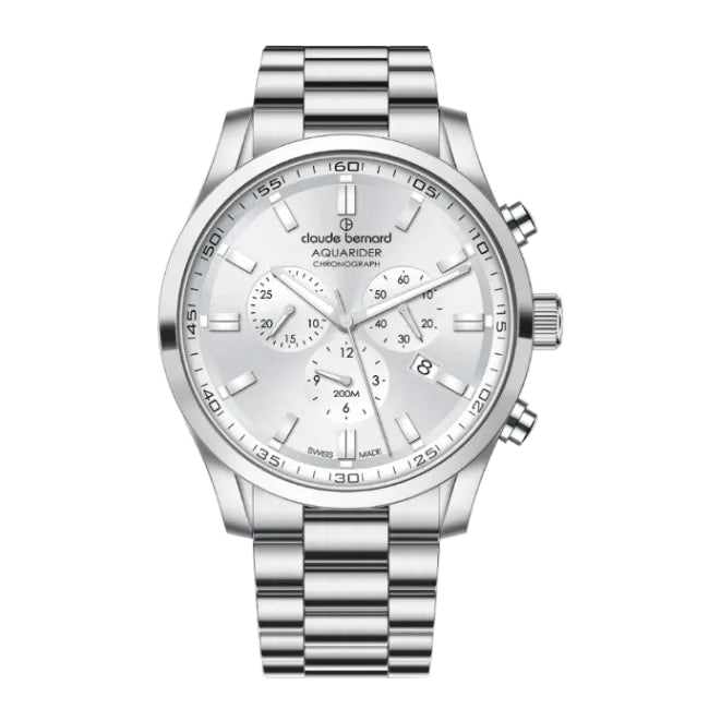 Claude Bernard | Aquarider stainless steel chronograph 44mm silver dial | 10222 3M AIN