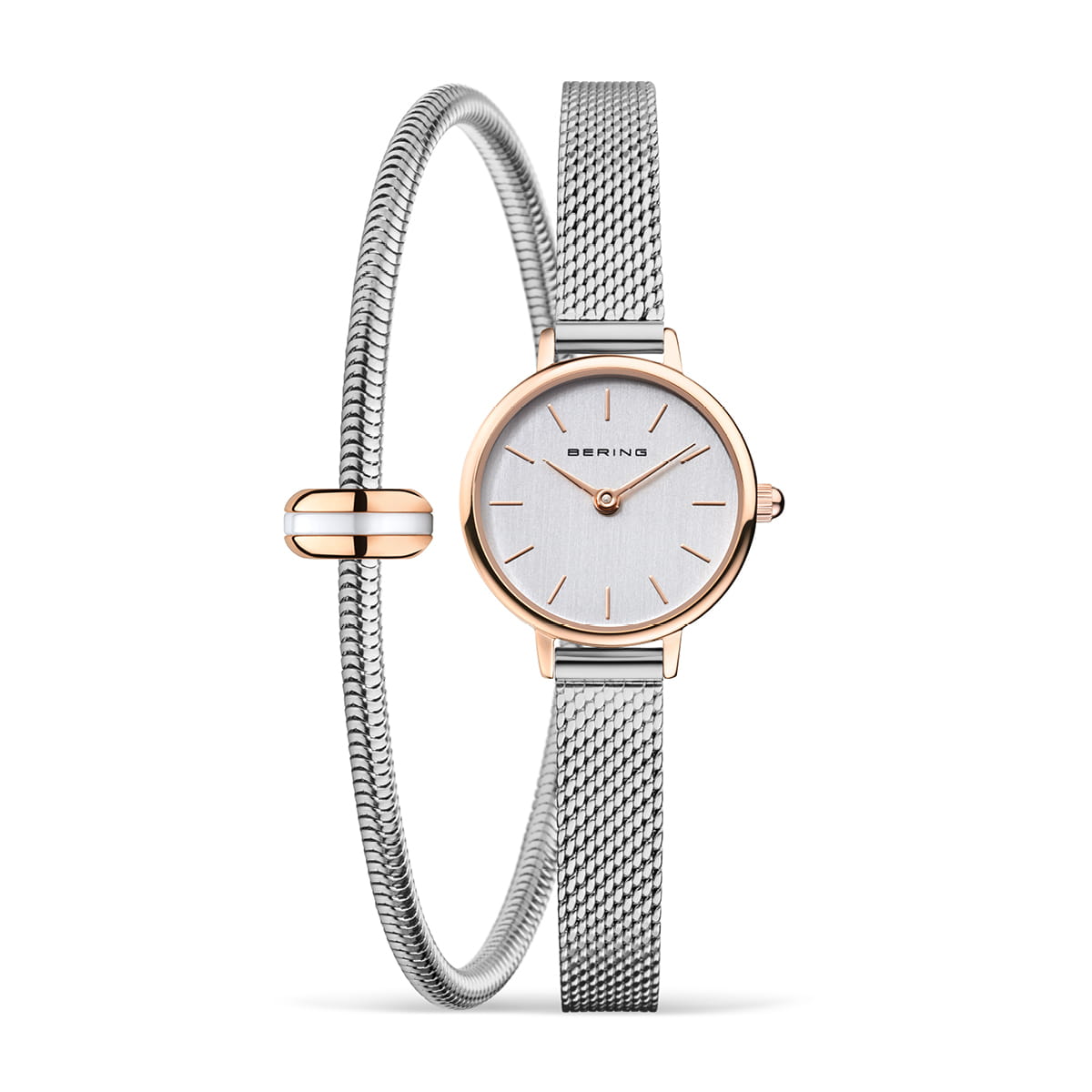 Bering | Gift set rose gold and silver 22mm dial milanese with matching bracelet | 11022-064-Lovely-2-GWP190