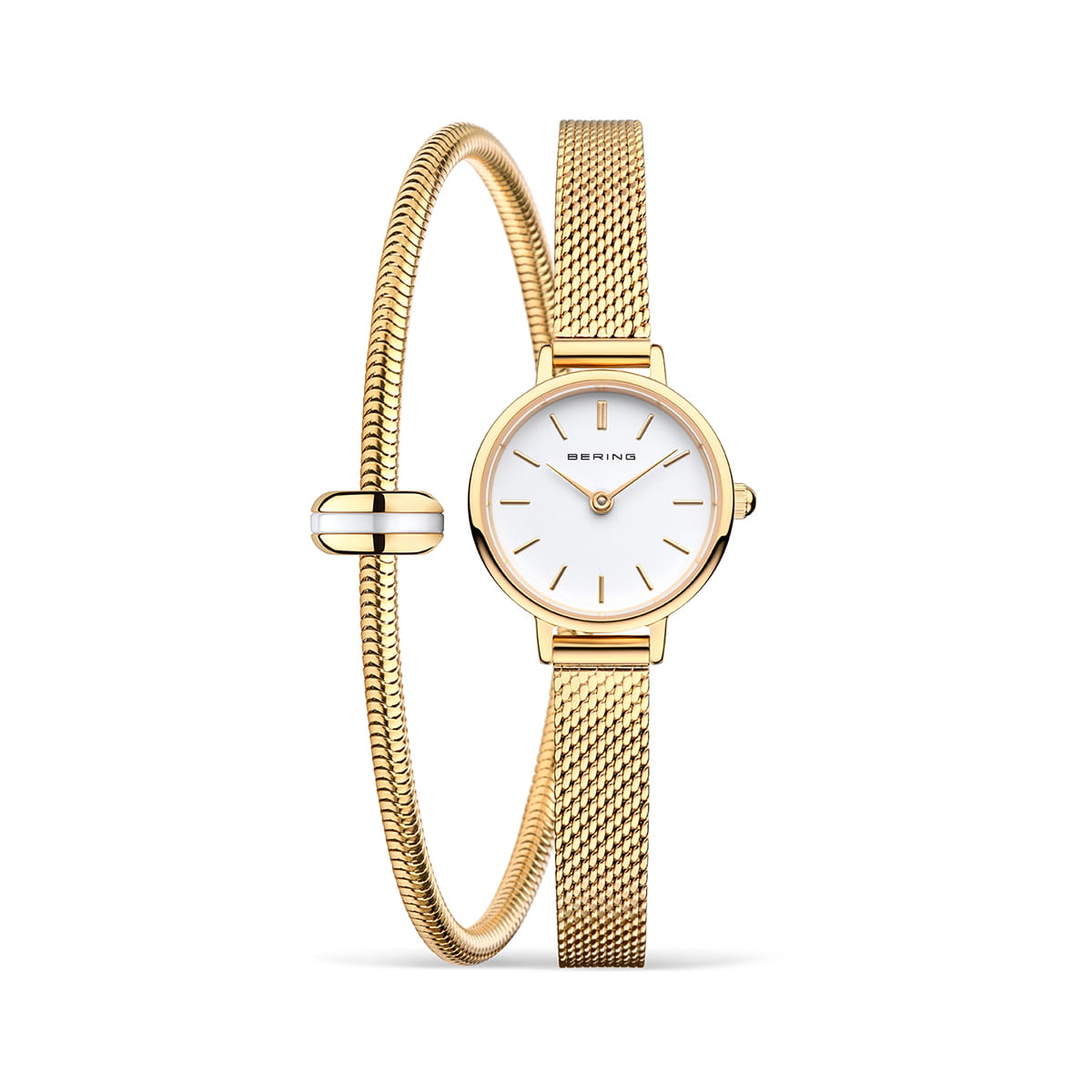 Bering | Gift set gold and white 22mm dial milanese with matching bracelet | 11022-334-Lovely-1