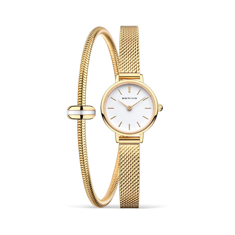 Bering | Gift set gold and white 22mm dial milanese with matching bracelet | 11022-334-Lovely-1