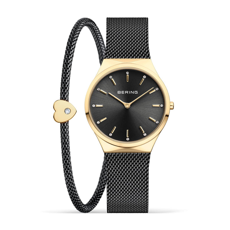 Bering | Classic gift set gold and black 31mm dial with black bracelet | 12131-132-GWP