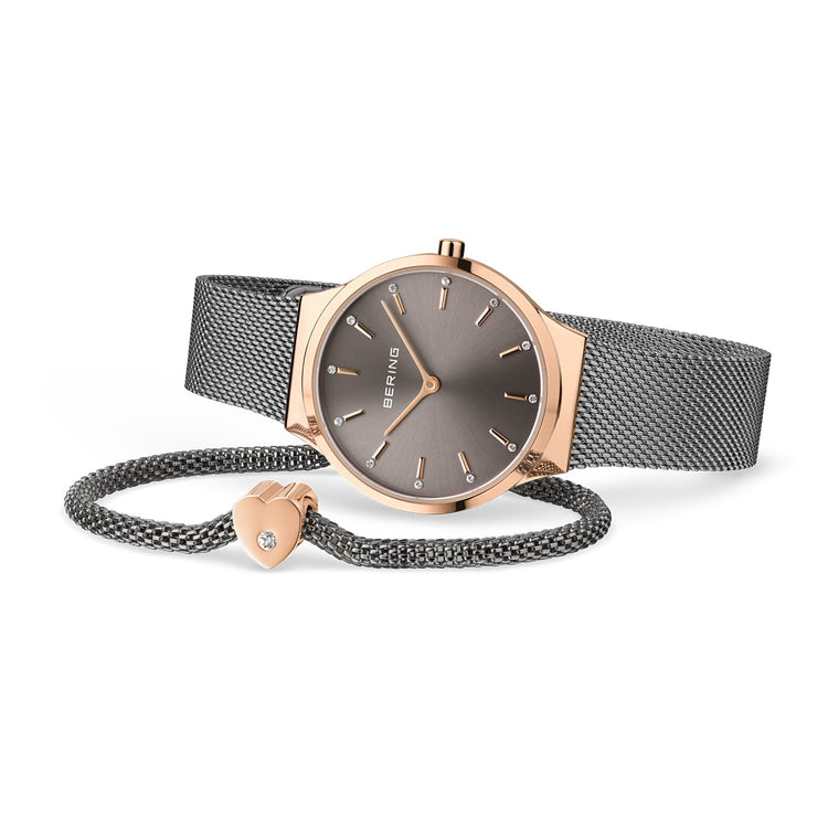 Bering | Classic gift set rose gold and grey 31mm dial with grey bracelet | 12131-369-GWP
