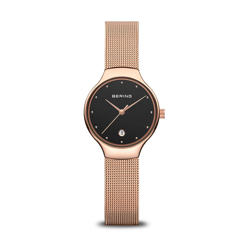 Bering | Classic polished rose gold 26mm black dial mesh | 13326-362