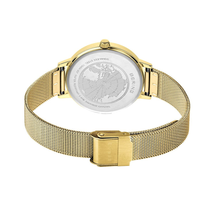 Bering | Classic gold 34mm black dial gold mesh strap | 13434-332