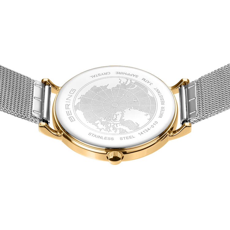 Bering | Classic polished gold sase and silver strap 34mm | 14134-010