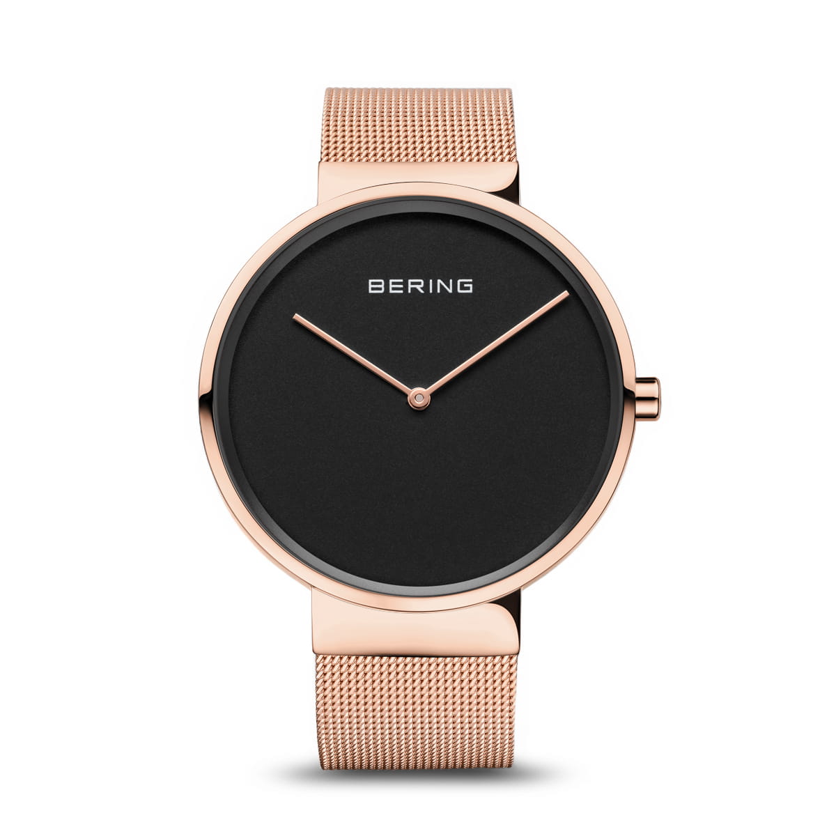 Bering | Classic rose gold 39mm black dial and gold mesh | 14539-362