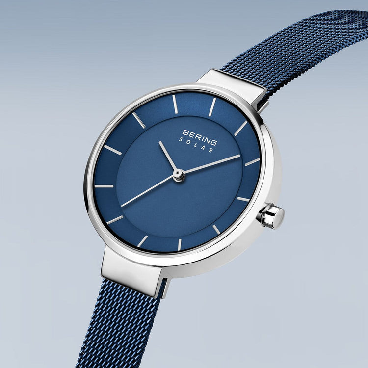 Bering | Solar silver and blue 31mm dial milanese | 14631-307