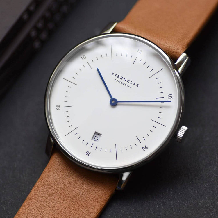 Sternglas | Premium 20 light brown leather and silver watch band | S03-PR01