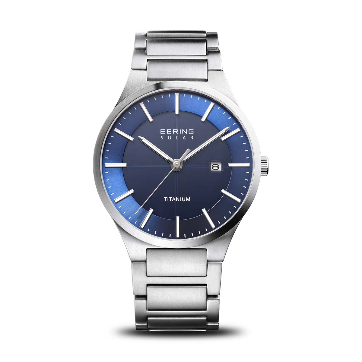 Bering | Solar Titanium silver 39mm blue dial titanium links | 15239-777
