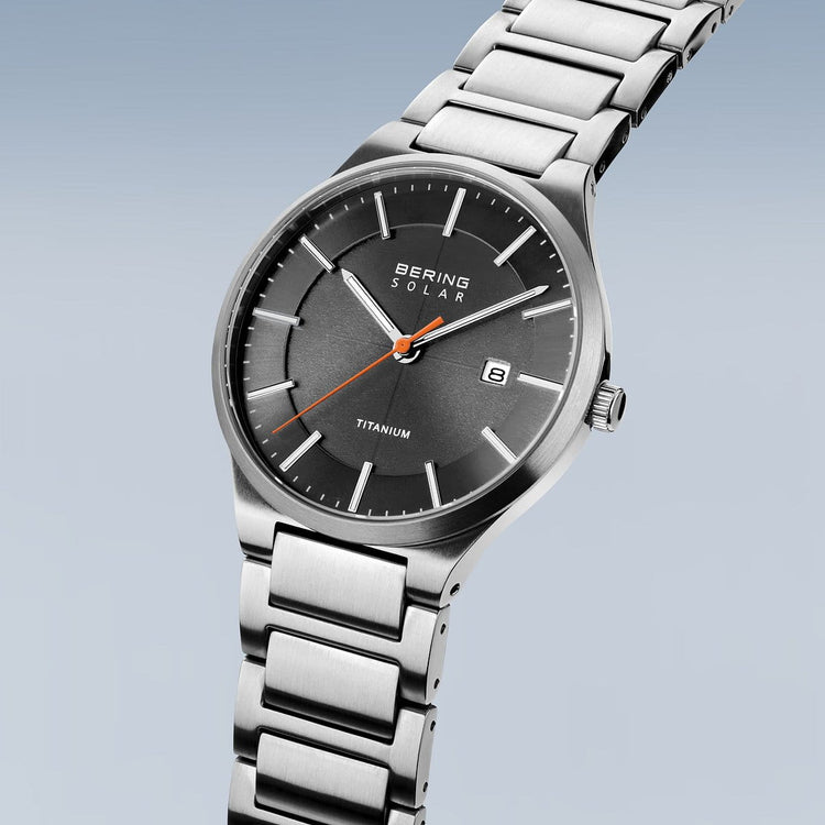 Bering | Solar Titanium silver 39mm grey dial titanium links | 15239-779