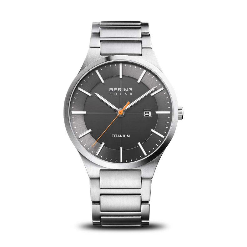 Bering | Solar Titanium silver 39mm grey dial titanium links | 15239-779