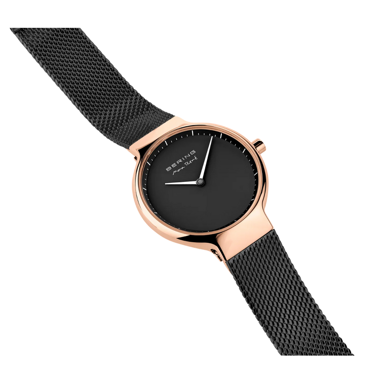 Bering | Max René rose gold black 31mm dial black milanese strap | 15531-262