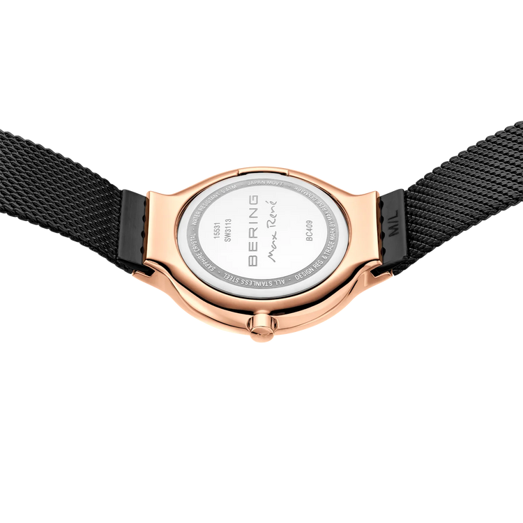 Bering | Max René rose gold black 31mm dial black milanese strap | 15531-262