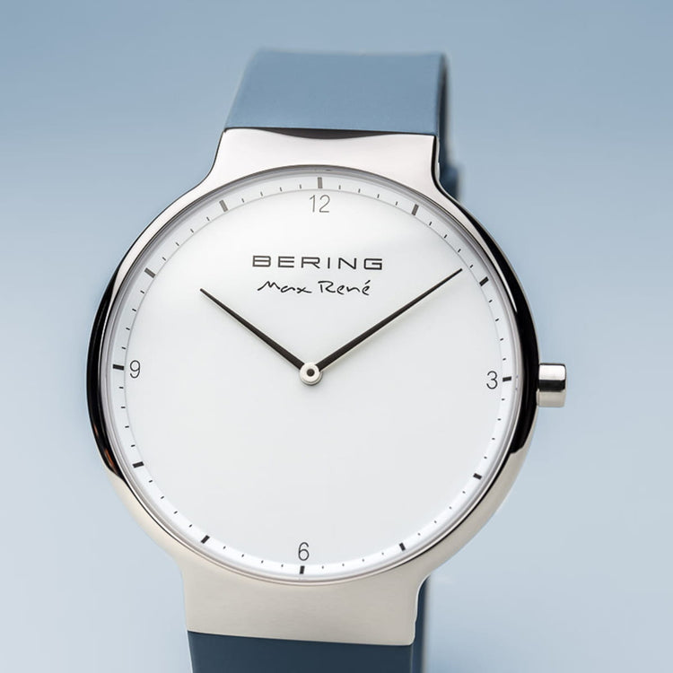 Bering | Max René polished silver 31mm dial with blue silicone strap  | 15540-700