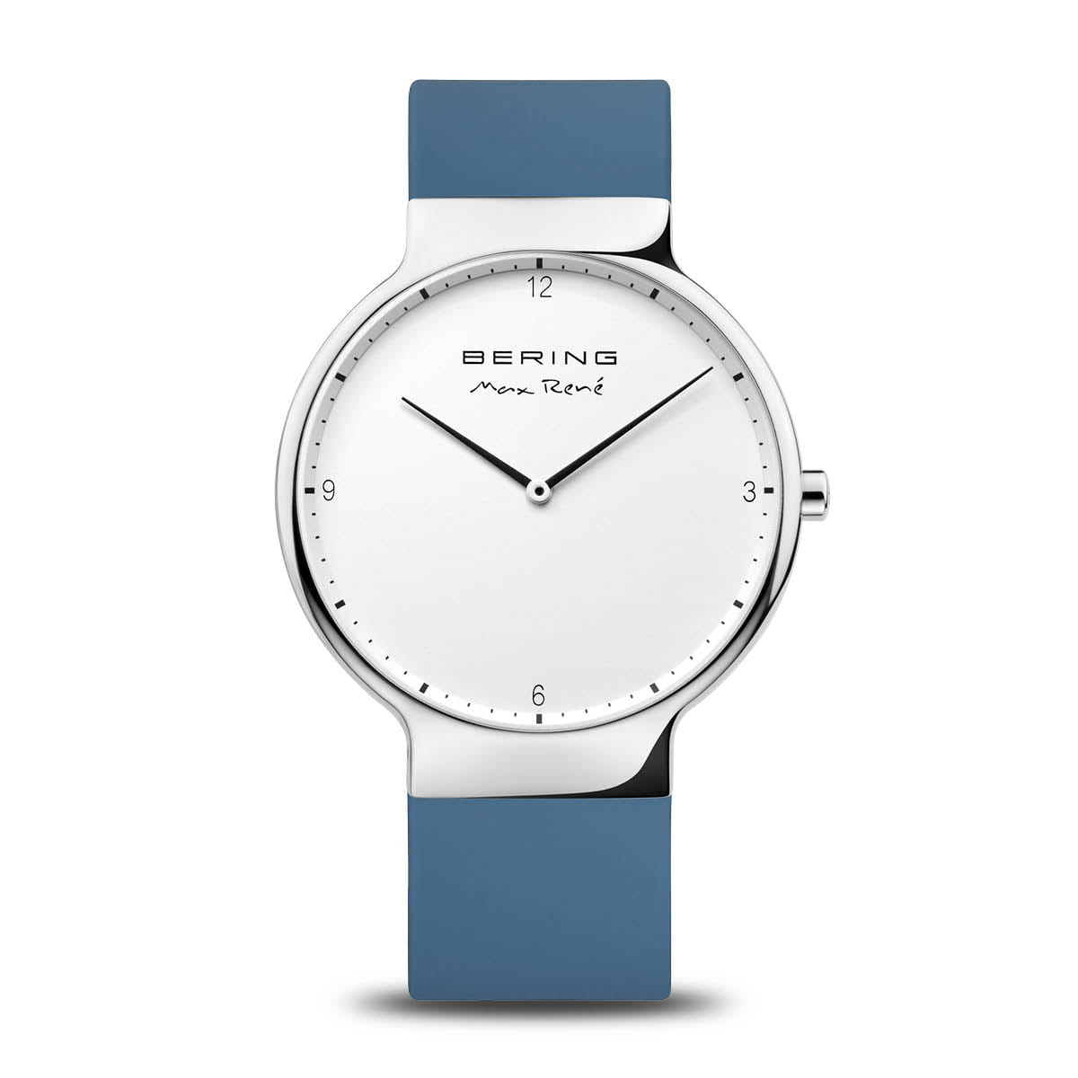 Bering | Max René polished silver 31mm dial with blue silicone strap  | 15540-700