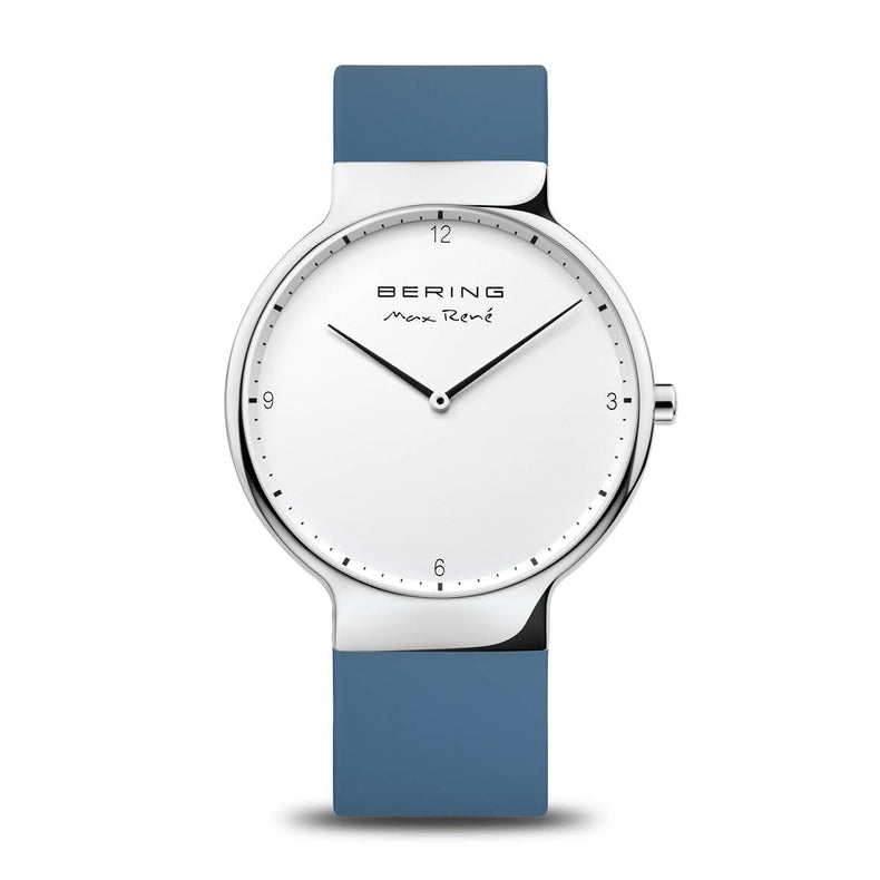 Bering | Max René polished silver 31mm dial with blue silicone strap  | 15540-700