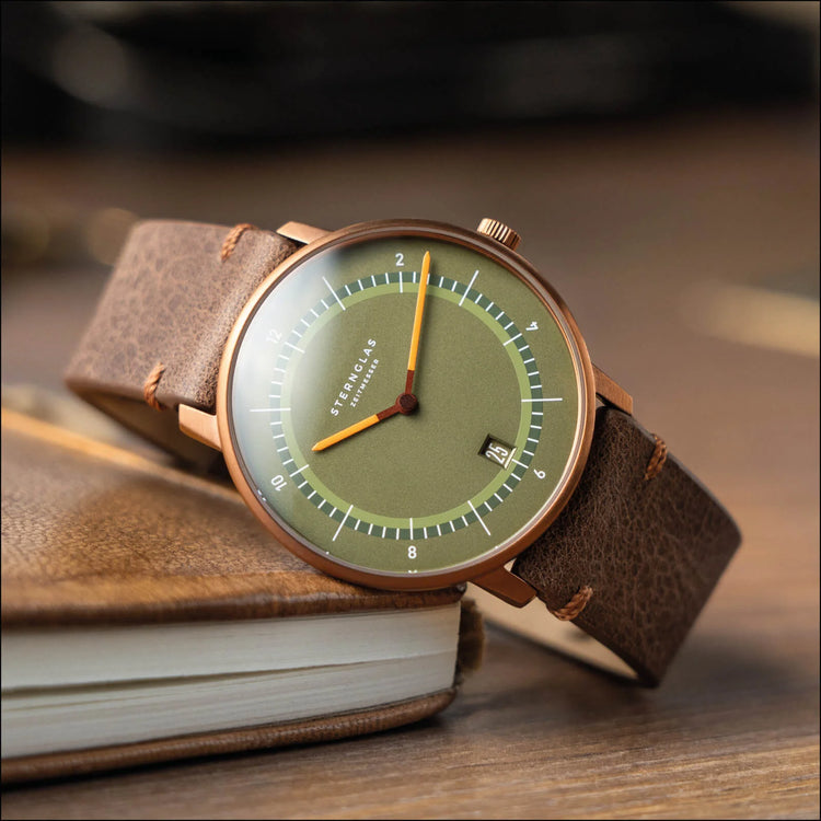 Sternglas | Naos Edition 1905 38mm green dial bronze leather band | S01-NAT35-VI17