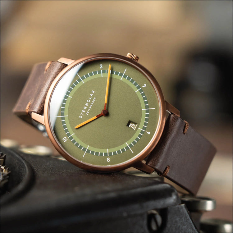 Sternglas | Naos XL Edition 1905 42mm green dial bronze leather band | S01-NXT35-VI17