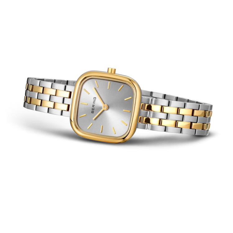 Bering | Classic square gold and silver 26mm dial two tone link strap | 17926-714