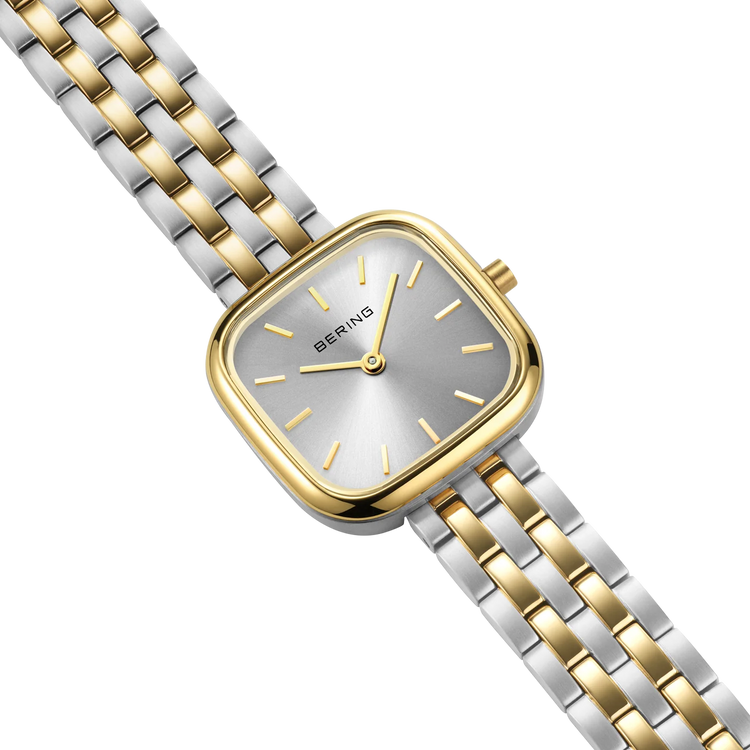 Bering | Classic square gold and silver 26mm dial two tone link strap | 17926-714