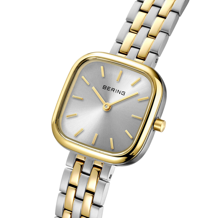 Bering | Classic square gold and silver 26mm dial two tone link strap | 17926-714