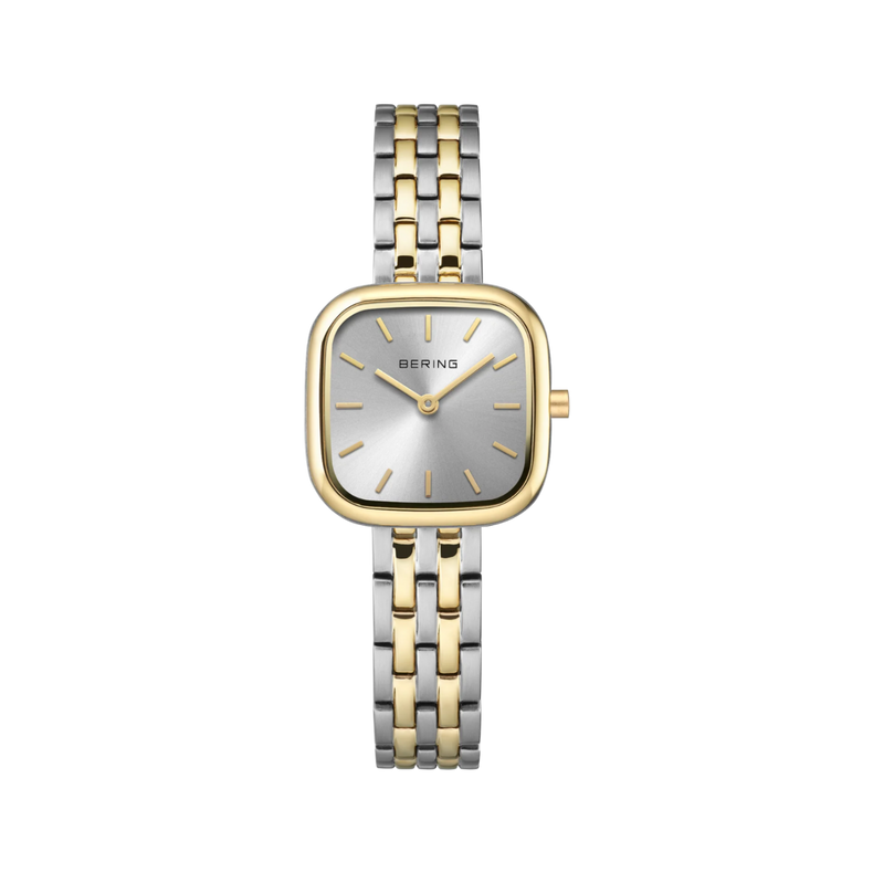 Bering | Classic square gold and silver 26mm dial two tone link strap | 17926-714