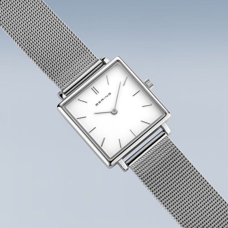 Bering | Classic Silver square white 26mm dial silver milanese | 18226-004
