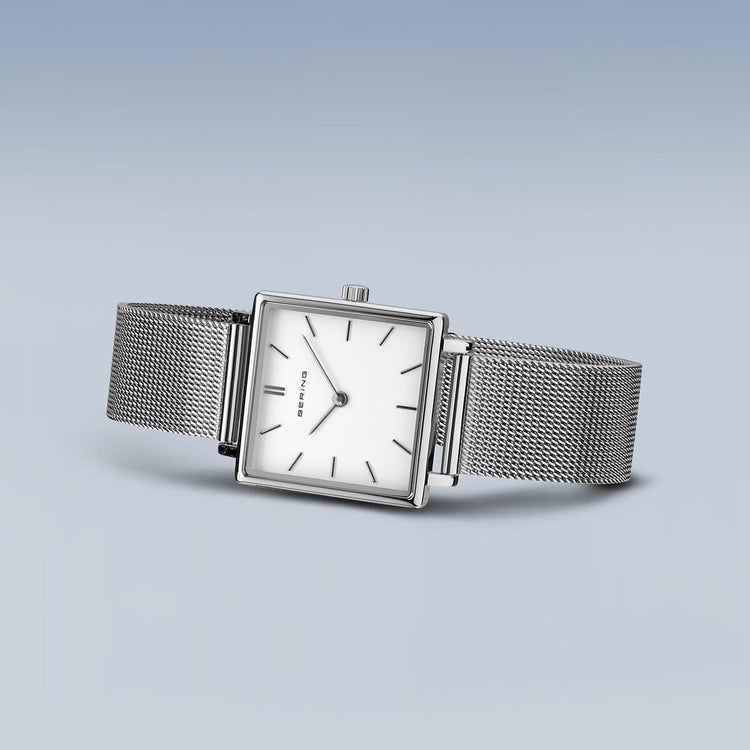 Bering | Classic Silver square white 26mm dial silver milanese | 18226-004