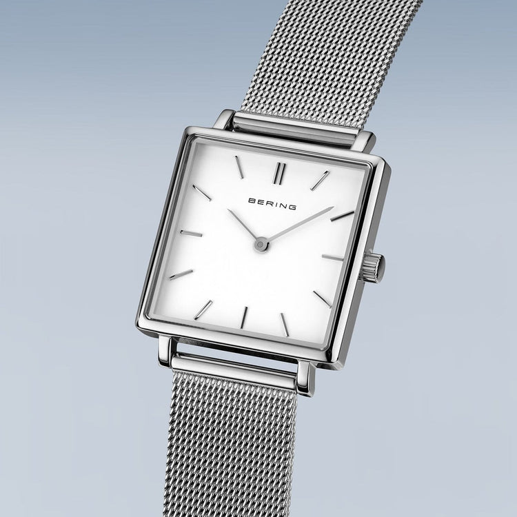 Bering | Classic Silver square white 26mm dial silver milanese | 18226-004