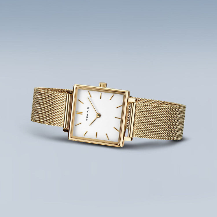 Bering | Classic Gold square white 26mm dial gold milanese | 18226-334