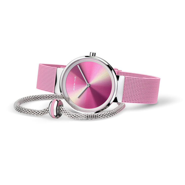 Bering | Aurora Borealis gift set pink 31mm dial milanese with matching bracelet | 19031-999-GWP
