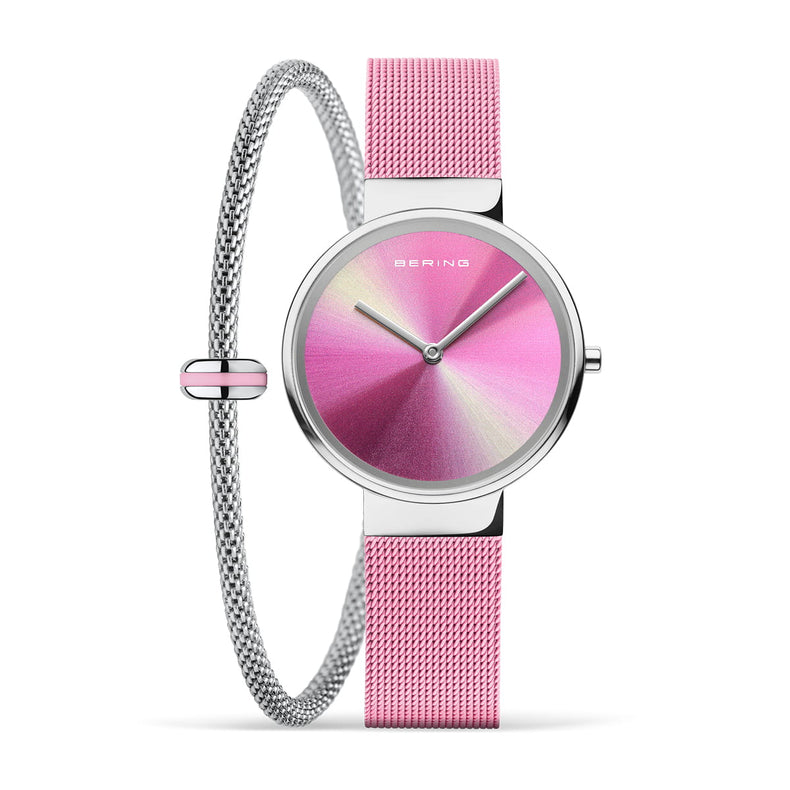 Bering | Aurora Borealis gift set pink 31mm dial milanese with matching bracelet | 19031-999-GWP
