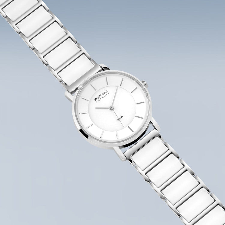 Bering | Solar white 35mm dial ceramic strap | 19535-754