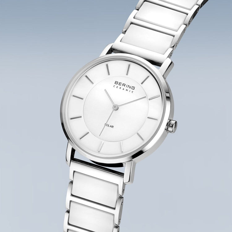 Bering | Solar white 35mm dial ceramic strap | 19535-754