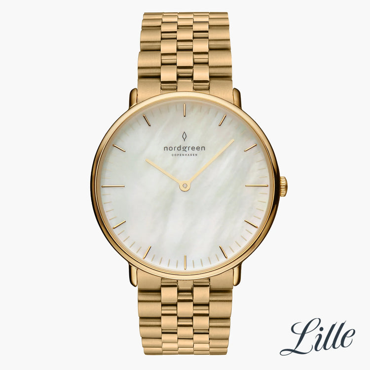 Nordgreen | Native gold mother of pearl 28mm link bracelet | NR28GO5LGOMP