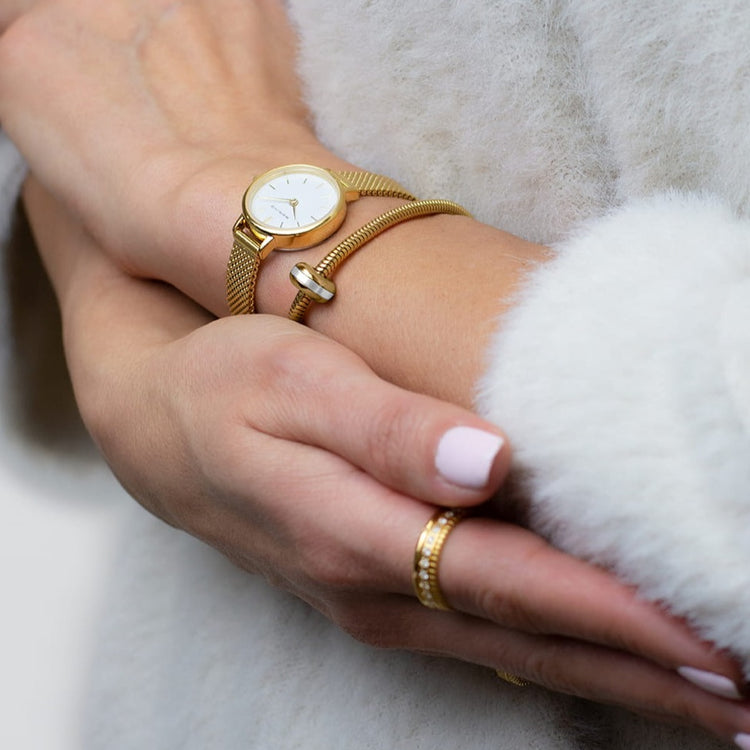 Bering | Gift set gold and white 22mm dial milanese with matching bracelet | 11022-334-Lovely-1
