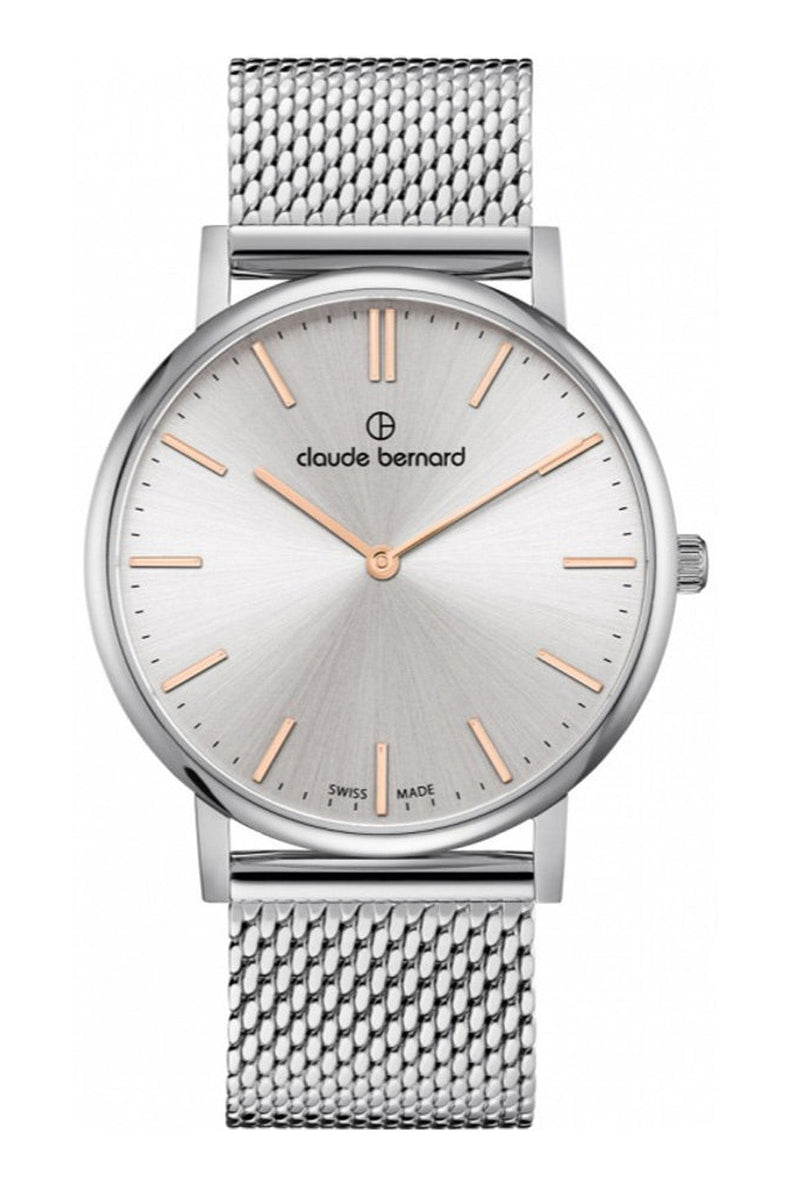 Claude Bernard | Classic silver and rose gold 41mm dial mesh band | 20219 3M AIR