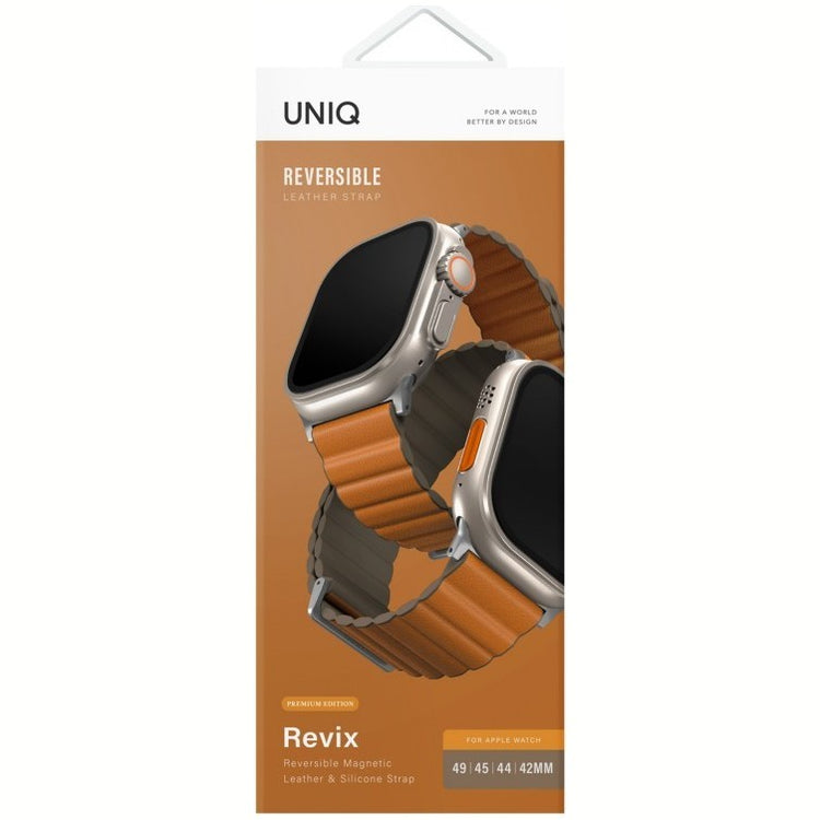 Uniq | Revix Premium edition reversible saffron orange and khaki watch band - Apple Series | REVPSORGKAK