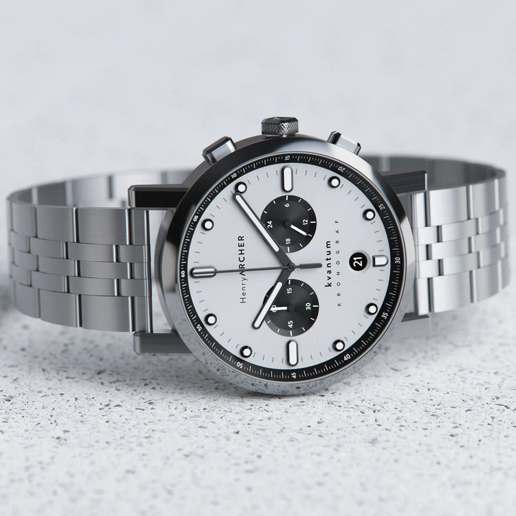 Henry Archer | Storm grey silver five link 20mm watch band | HA-AC-LN-SG