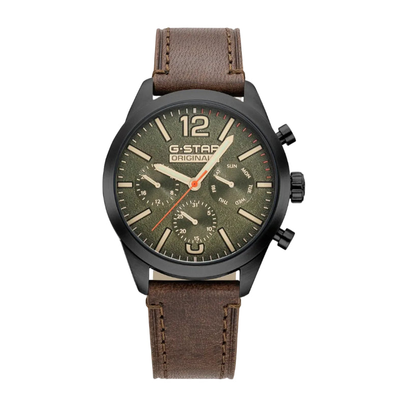 G-STAR | Originals Multifunction olive green 42mm dial leather band | GSW.504.03