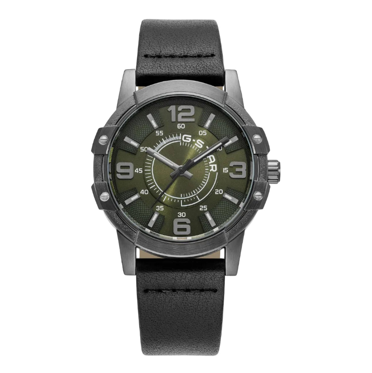 G-STAR | Constructed Bold gun metal with green 43mm dial black leather | GSW.506.04