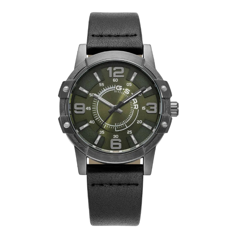 G-STAR | Constructed Bold gun metal with green 43mm dial black leather | GSW.506.04