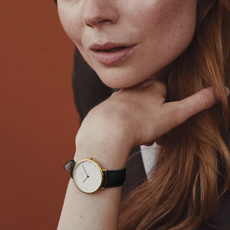 Nordgreen | Native Gold 40mm white dial black leather | NR40GOLEBLXX