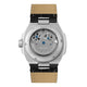 Watch with beige strap and silver case on a white background