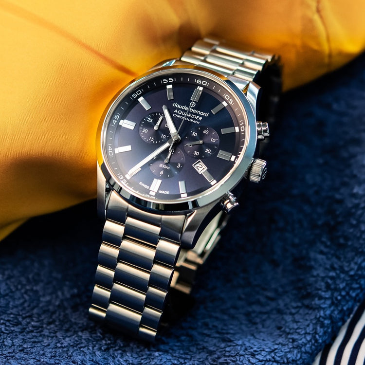 Claude Bernard | Aquarider stainless steel chronograph 44mm black dial | 10222 3M NV