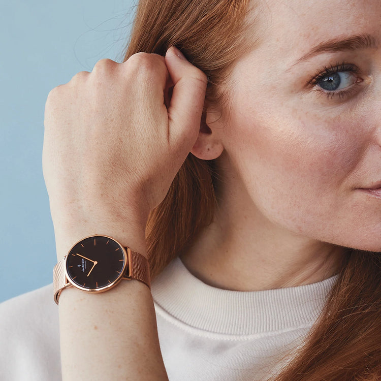 Nordgreen | Native Rose gold 32mm blue dial mesh | NR32RGMERONA