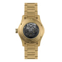 Gold watch with a detailed face on a white background